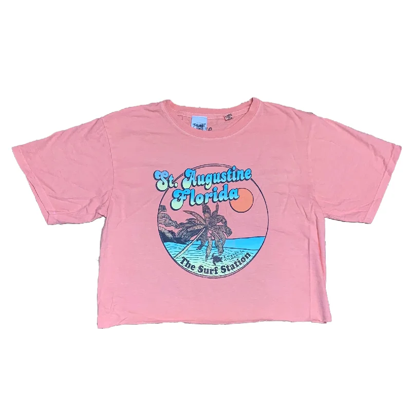 Surf Station Beach Women's Cropped S/S T-Shirt - Pink