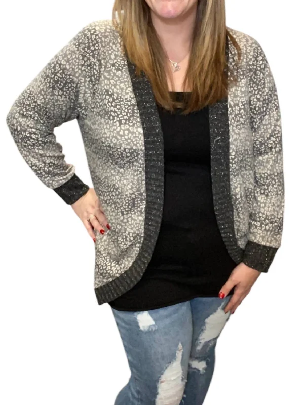 Leopard Fleck Cardigan In Grey