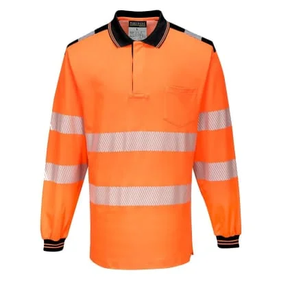 PW3 Hi Vis Polo Shirt Long Sleeved Breathable RIS3279  Portwest T184