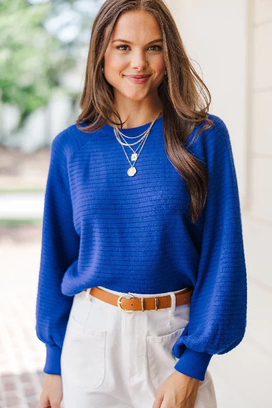 In The Works Royal Blue Ribbed Sweater