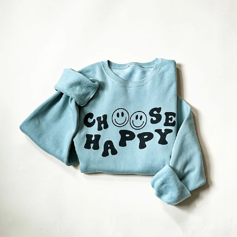 Choose Happy Sweatshirt - Dusty Blue