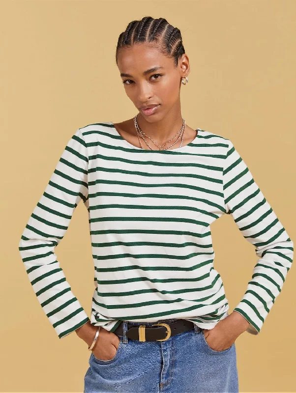 Ashley Organic Cotton Top | Soft White & Forest Green