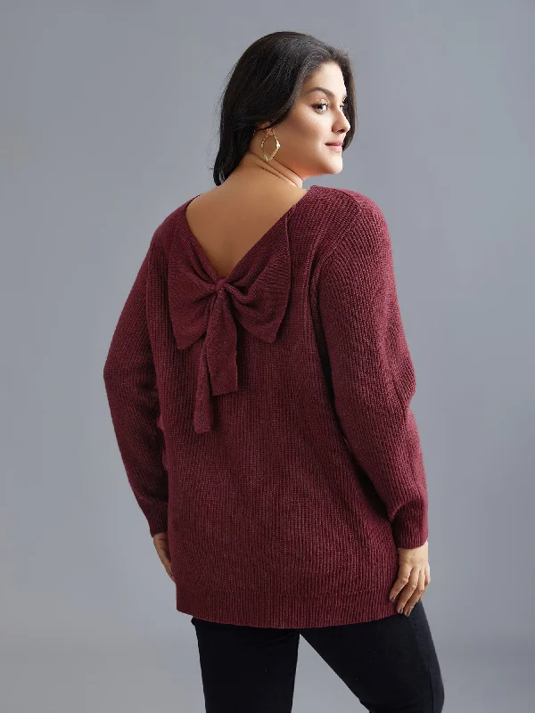 Round Neck Texture Back Bowknot Pullover