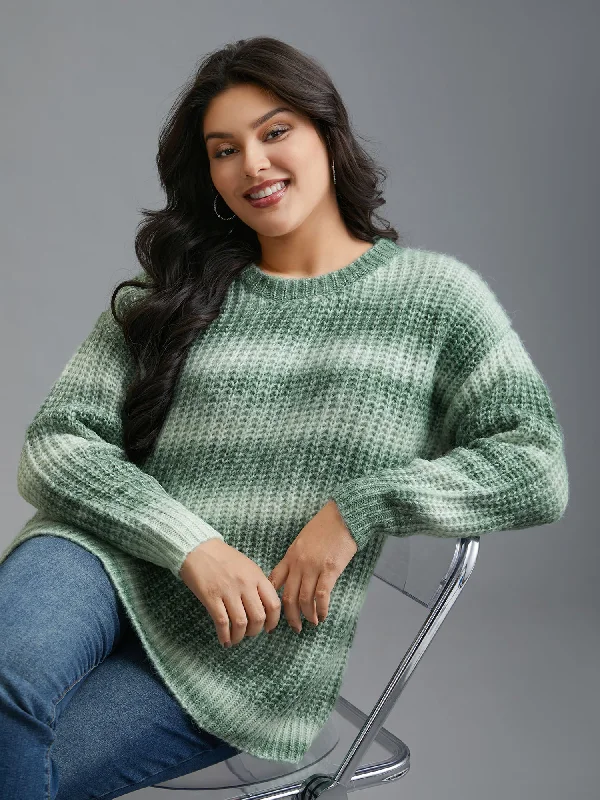 Striped Ribbed Knit Drop Shoulder Pullover