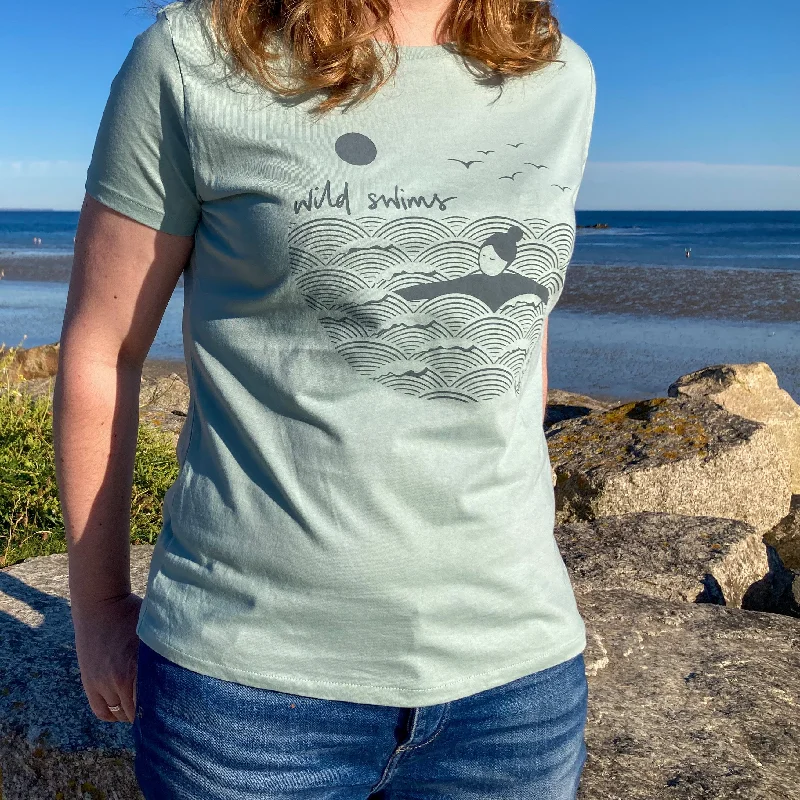 Summer green | organic cotton hand screen printed wild swimming women's t-shirt