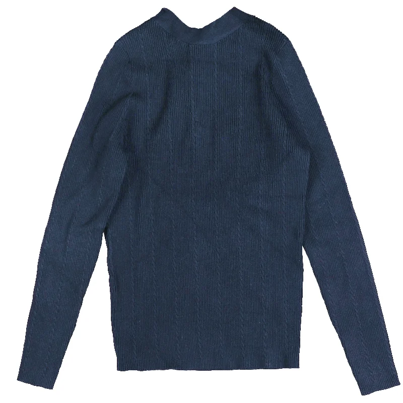 Hev Navy Mock Neck Knit With Back Buttons