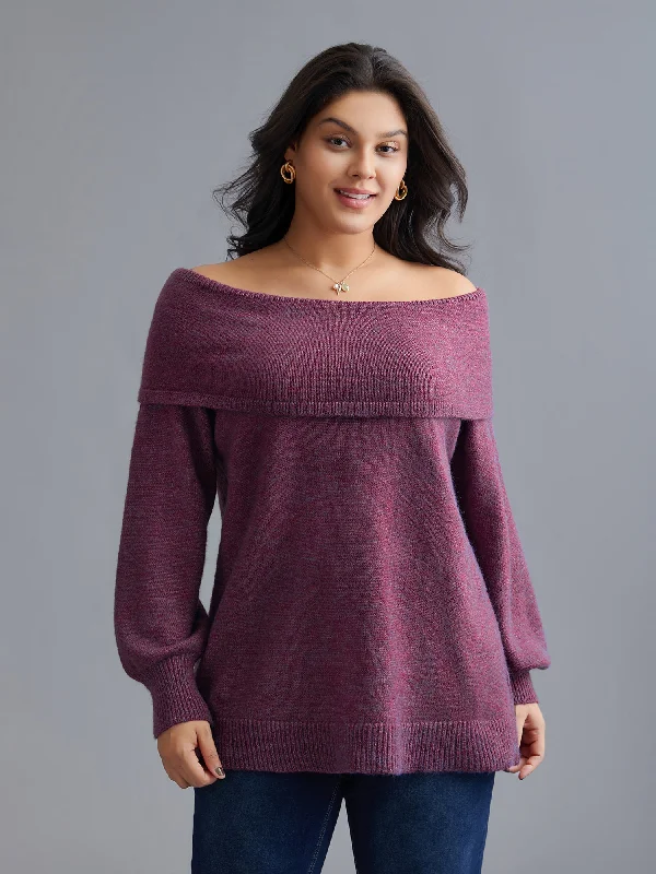 Off-Shoulder Textured Long Sleeve Pullover