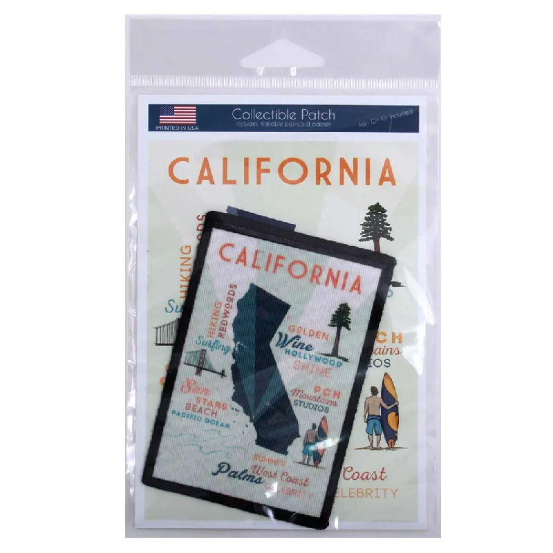 California State Map and Icons Collectible Iron On Patch