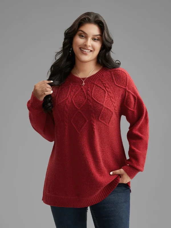 Cable Knit Bodice Crew-Neck Pullover