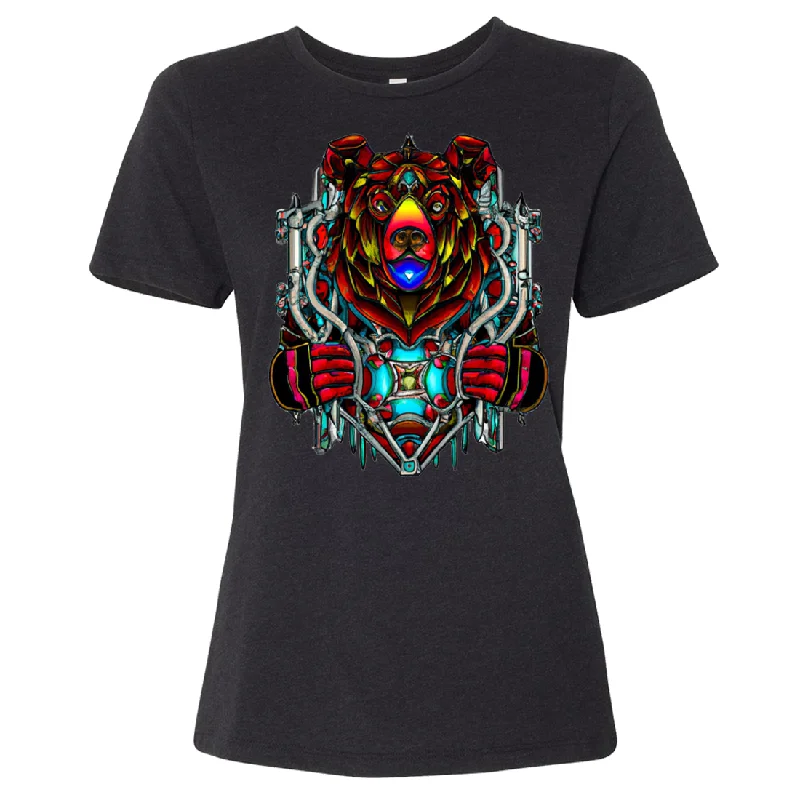 Stained Glass Gothic Cyborg Bear Women's Relaxed Jersey Tee