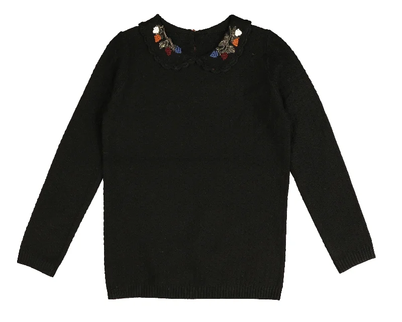 Noma Black Floral Embroided Peter Pan Knit (NKN758)