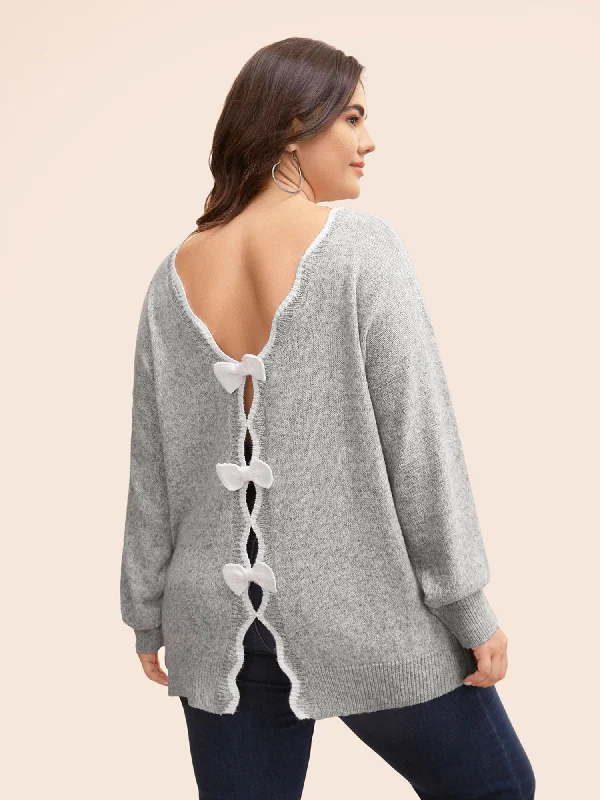 Round Neck Bowknot Cut Out Pullover