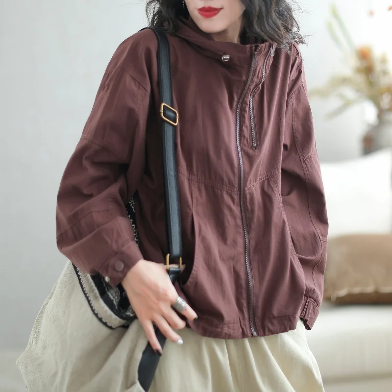 Autumn Fashion Casual Loose Cotton Hooded Jacket