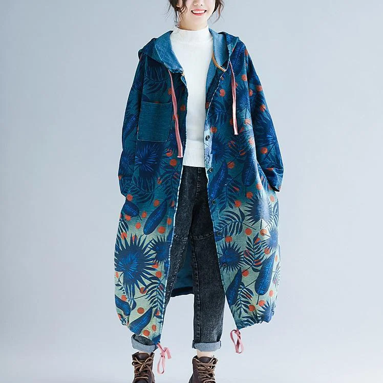 Babakud Long Loose Printed Hooded Cotton Coats