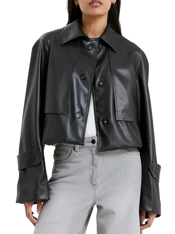 Corlenda Womens Faux leather Short Shirt Jacket