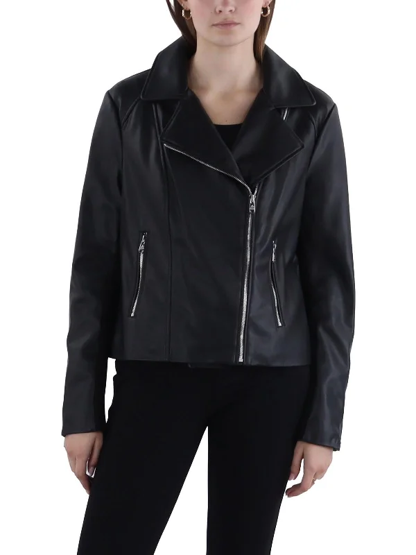 Womens Faux Leather Short Motorcycle Jacket