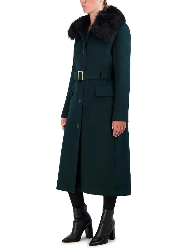 Womens Wool Blend Faux Fur Collar Wool Coat