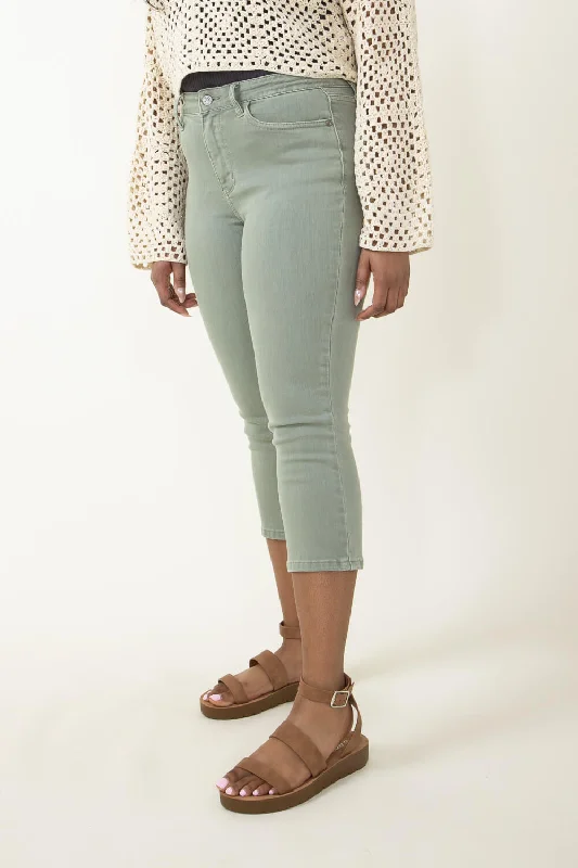 Judy Blue Mid Rise Capri Jeans for Women in Sage | 78113REG