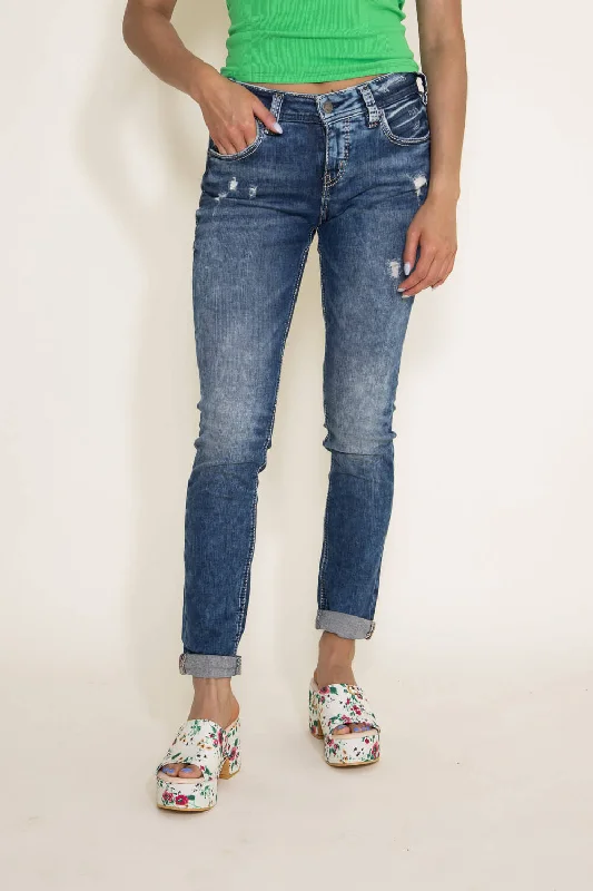 Silver Jeans Destructed Skinny Girlfriend Jeans for Women | L27137SJL388