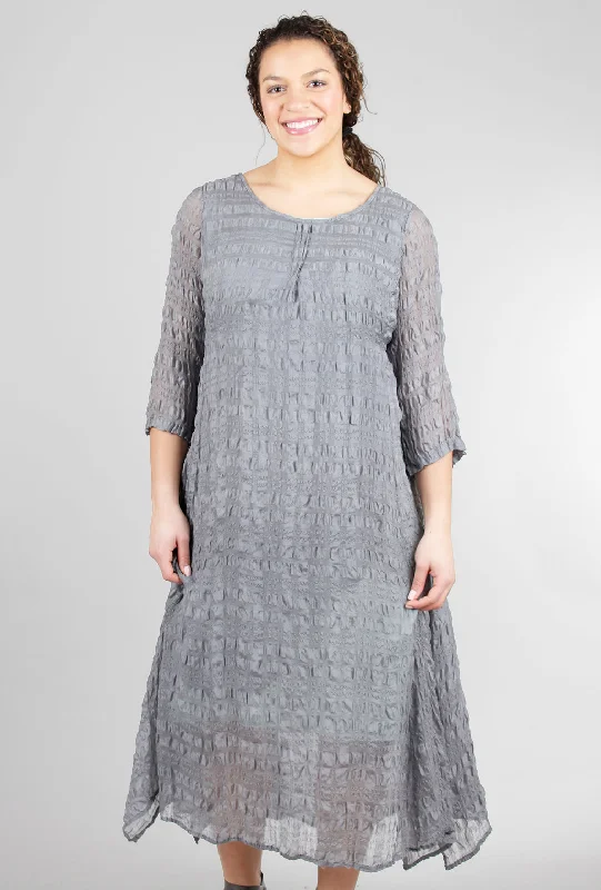 Airy Silk Pucker Sweep Dress, Slate