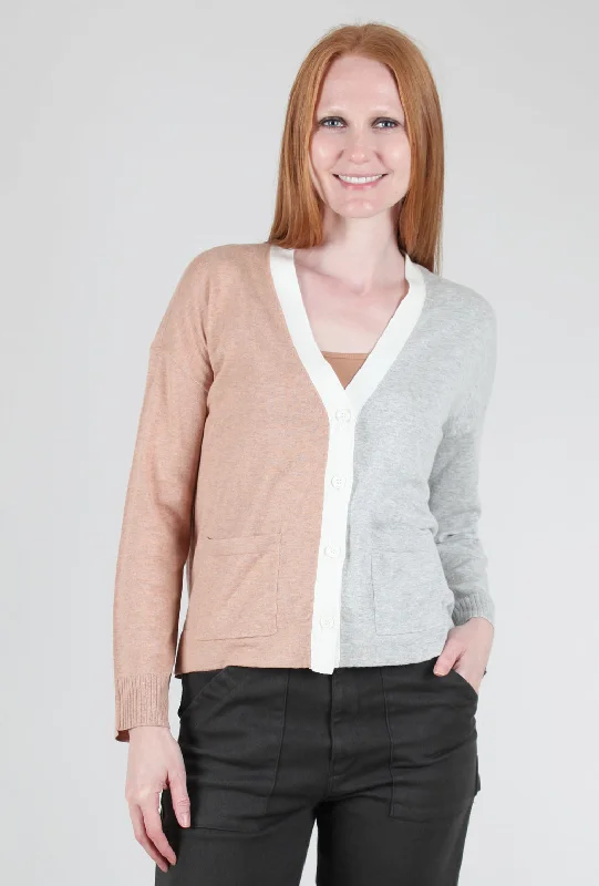 Colorblock Pocket Cardie, Gray/Truffle