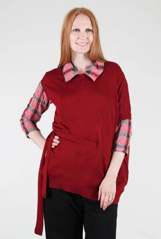 Asym Tie-Detail Sweater, Red