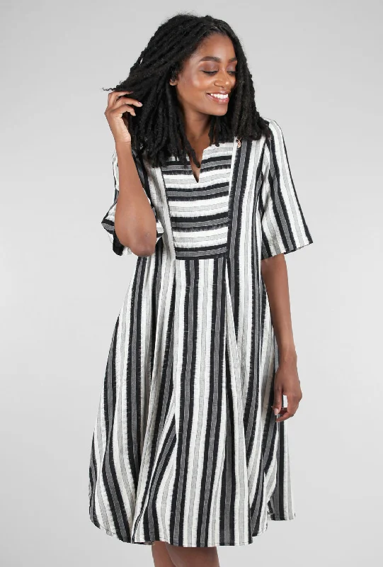 Woven Stripe Breeze Dress, Black