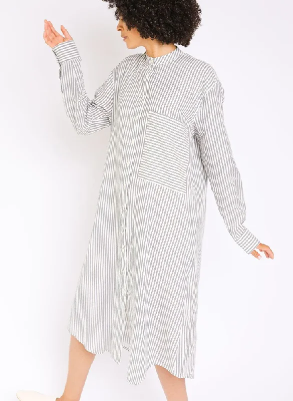 Unisex Nat Shirt Dress, navy indigo stripe