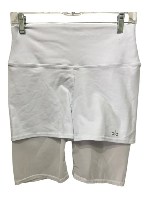 Alo Size L White Nylon Blend Mesh Detail Elastic Waist Athletic Shorts