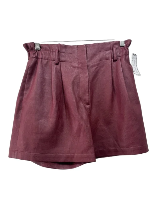 BCBG Maxazria Size S Burgundy Red Faux Leather Ruffle Waist hook & zip Shorts