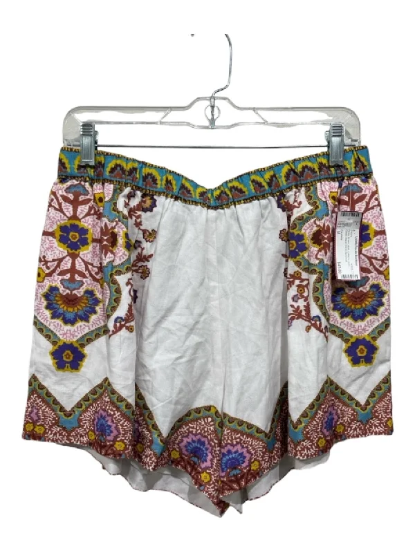 Cleobella Size M White, Brown, Multi Cotton & Linen. Elastic Waist Floral Shorts