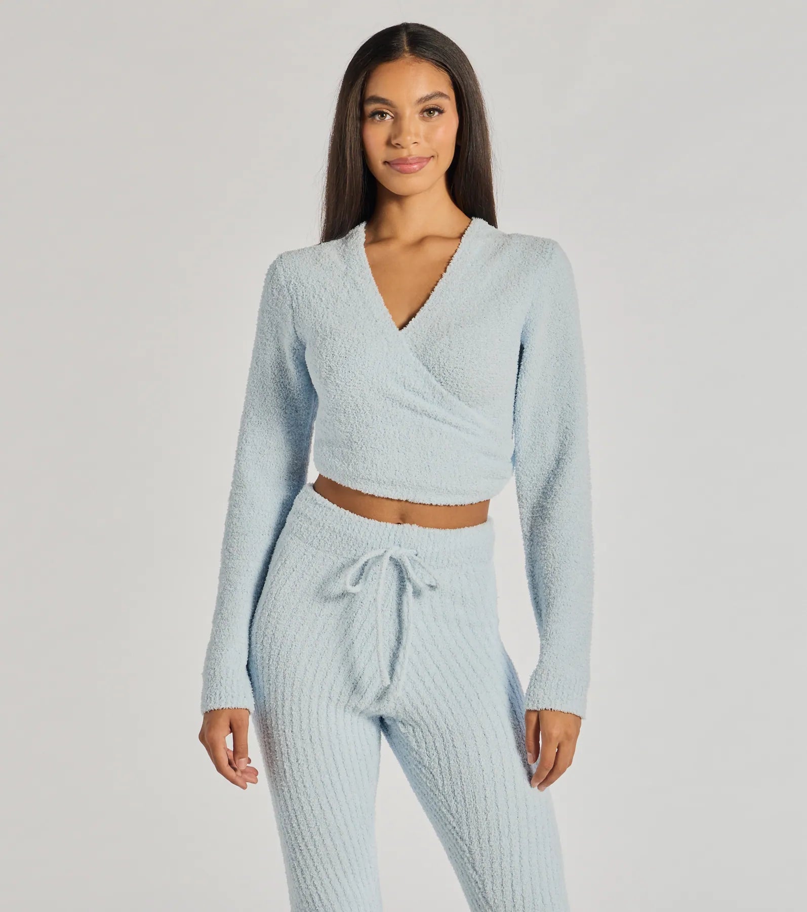 Cozy Life Chenille Knit Wrap-Front Crop Top