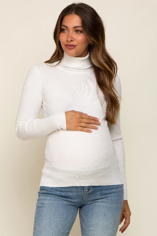 Cream Ribbed Fitted Long Sleeve Maternity Top