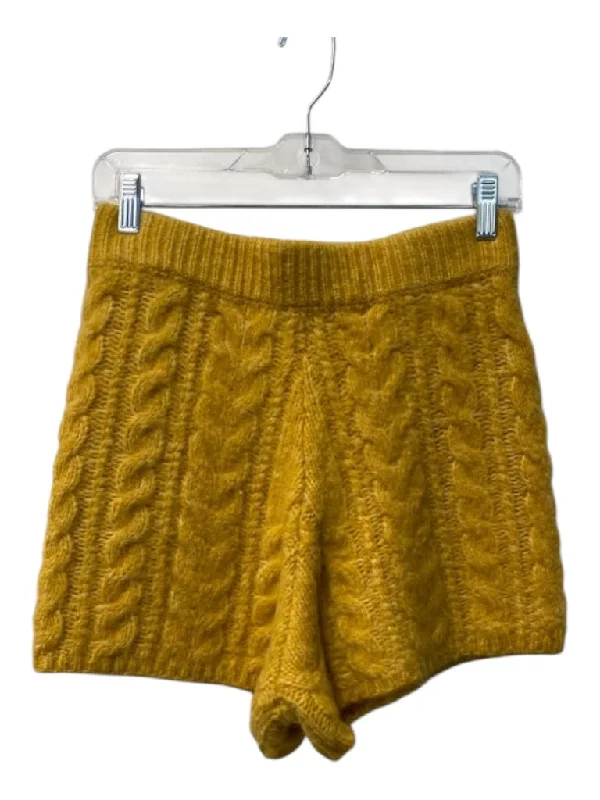 Daily Drills Size XS/S Marigold Acrylic Blend Cable Knit High Waist Shorts