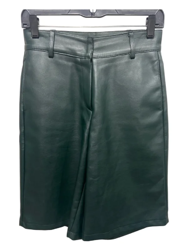 Frankie Shop Size XS Forest Green Faux Leather High Rise Bermuda Shorts