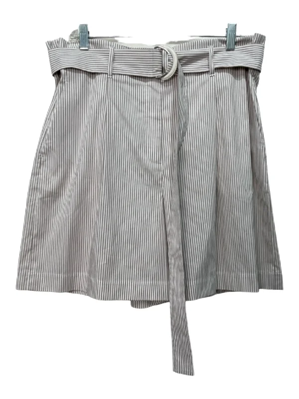 Lafayette Size 14 Beige & White Cotton & Acetate Vertical Stripes Pockets Shorts