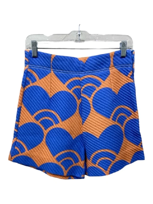 Odeeh Size 36 Orange & Blue Cotton Side Zip Ribbed Heart Print High Rise Shorts