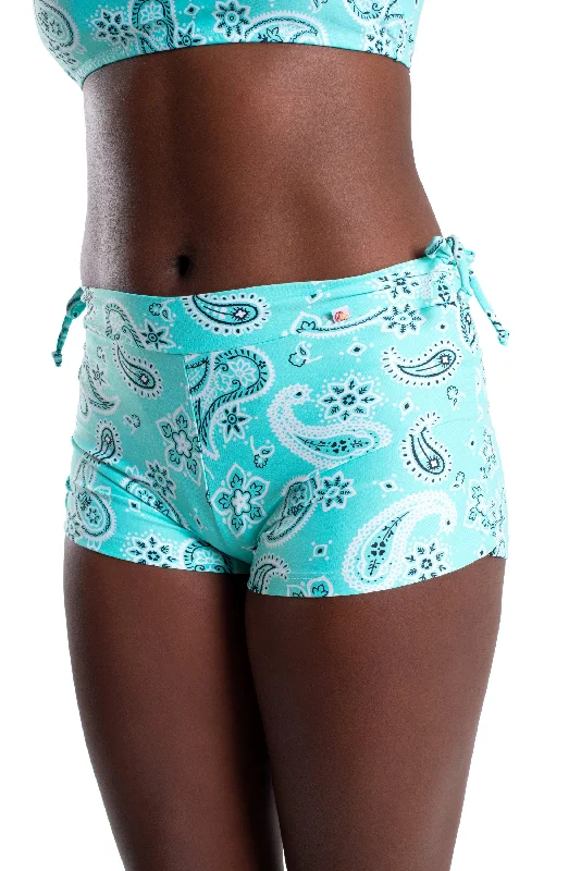 Side String Shorts, Aqua Blue Paisley, Cool Form Light