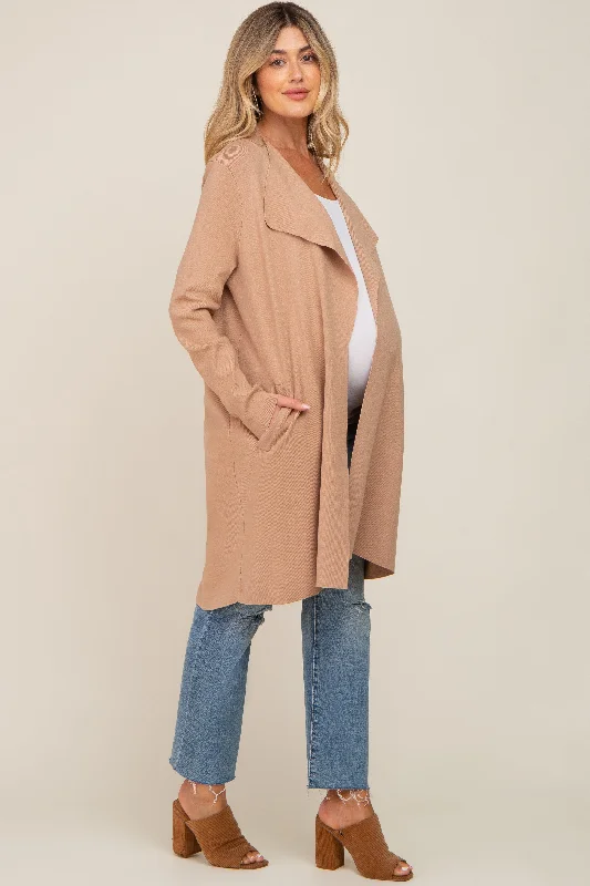 Taupe Draped Maternity Cardigan