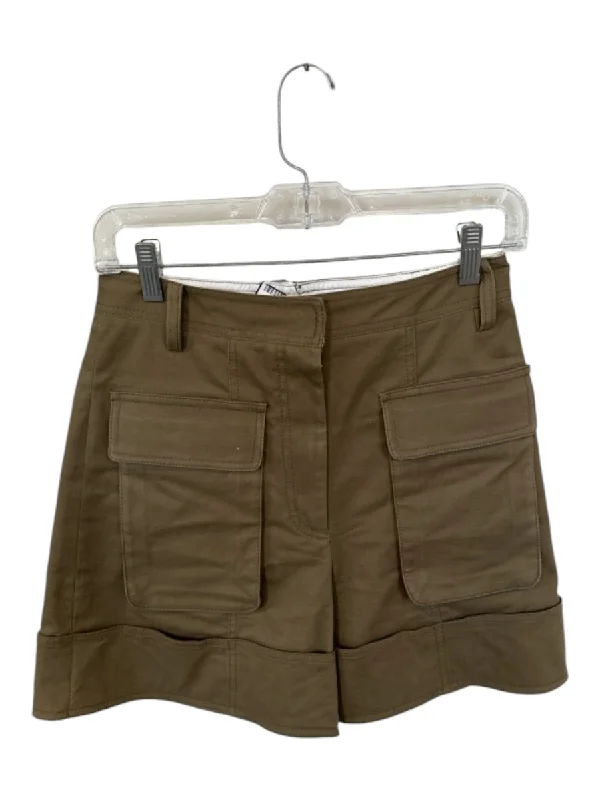 Tibi Size 0 Taupe Cotton High Waist Front Pockets Cuffed Shorts