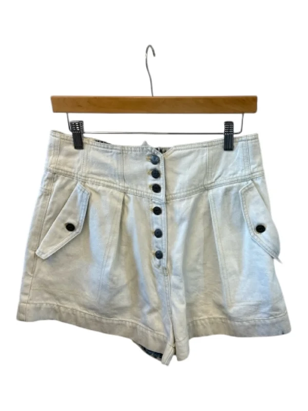 Ulla Johnson Size 6 White Cotton Denim Acid Wash High Rise Button Fly Shorts