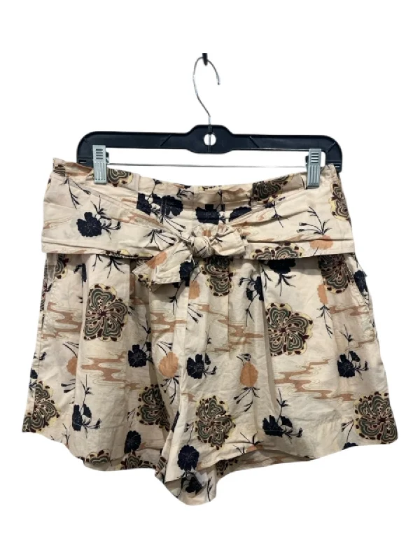 Ulla Johnson Size 8 Tan & Black Print Cotton Belted Side Zip Pleated Shorts